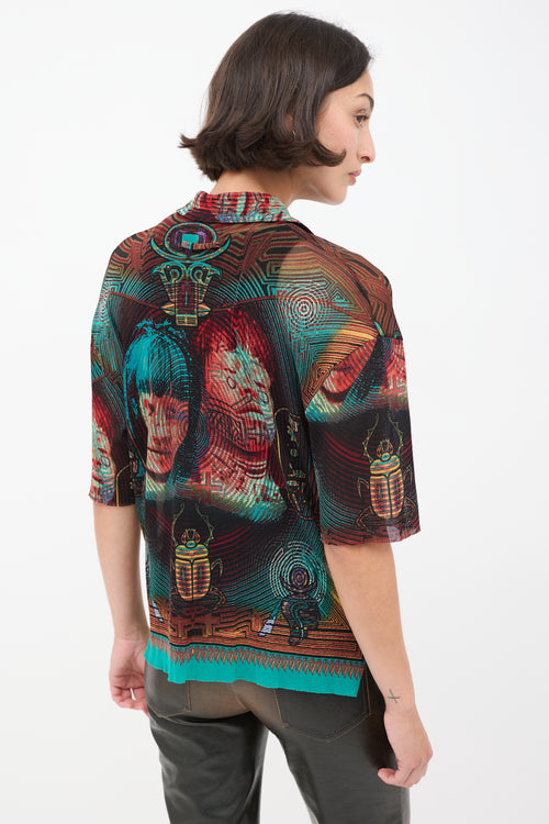 Jean Paul Gaultier 1990s Multicolour Mesh Currency Print Shirt