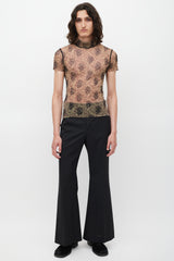 Jean Paul Gaultier Beige & Red Floral Mesh Top