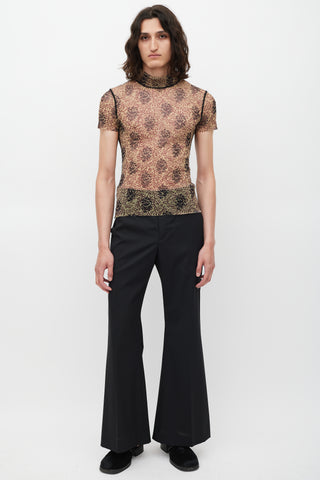 Jean Paul Gaultier Beige & Red Floral Mesh Top