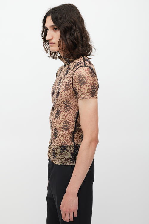 Jean Paul Gaultier Beige & Red Floral Mesh Top