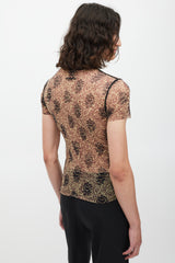 Jean Paul Gaultier Beige & Red Floral Mesh Top