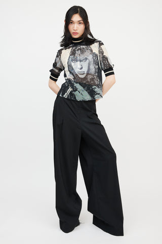 Jean Paul Gaultier Black & Cream Graphic Mesh Top