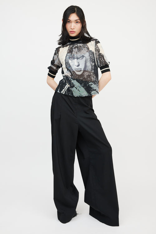 Jean Paul Gaultier Black & Cream Graphic Mesh Top