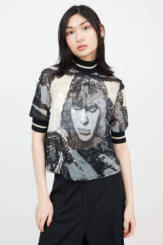 Jean Paul Gaultier Black & Cream Graphic Mesh Top