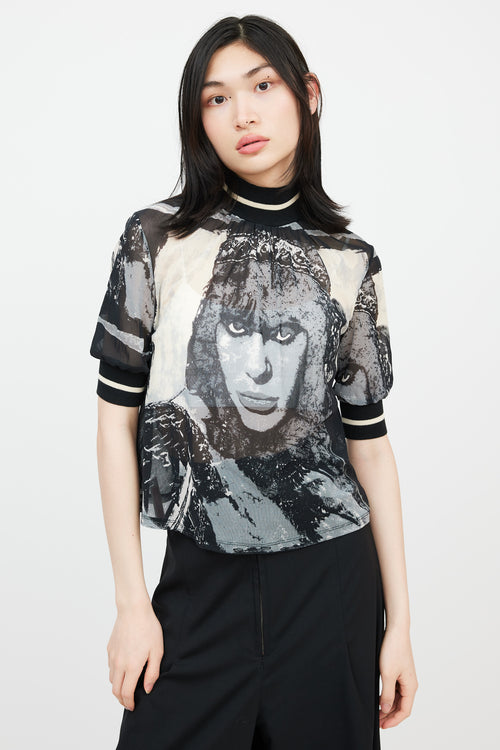 Jean Paul Gaultier Black & Cream Graphic Mesh Top