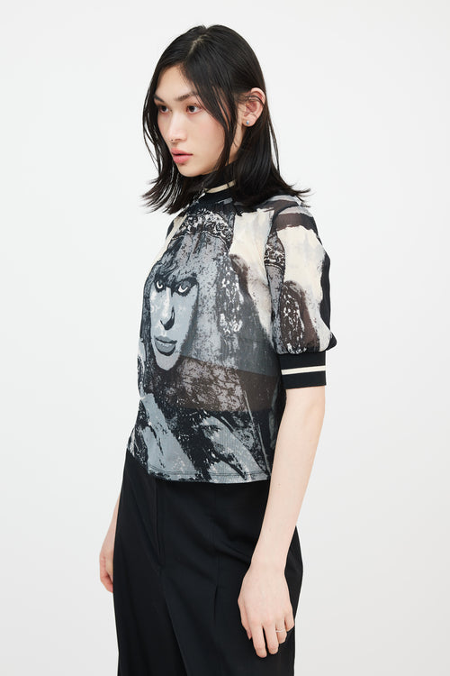 Jean Paul Gaultier Black & Cream Graphic Mesh Top