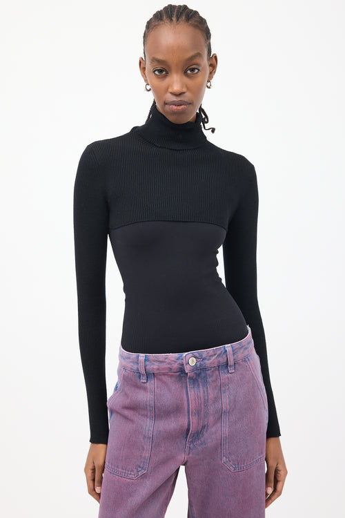 Jean Paul Gaultier Black Cropped Ribbed Knit Top