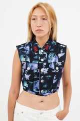Jean Paul Gaultier Black & Multicolour Print Cropped Vest