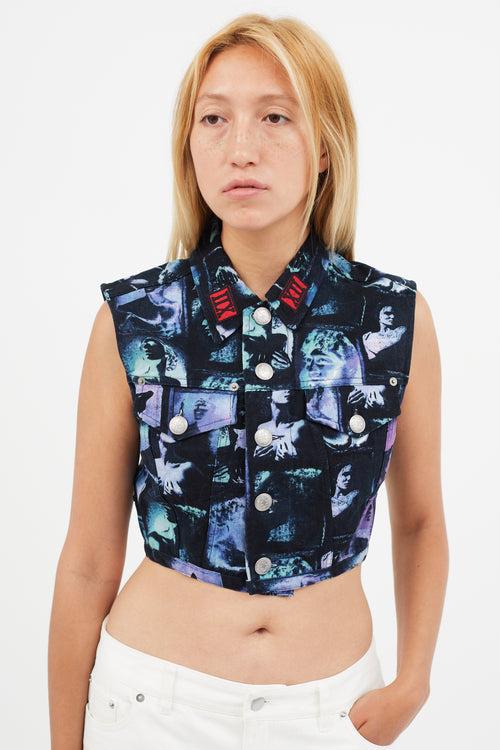 Jean Paul Gaultier Black & Multicolour Print Cropped Vest