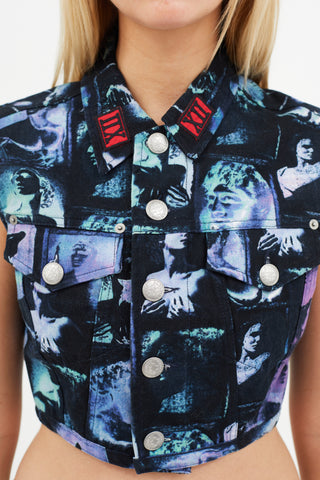 Jean Paul Gaultier Black & Multicolour Print Cropped Vest