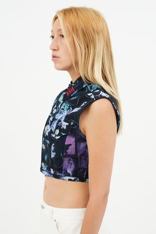 Jean Paul Gaultier Black & Multicolour Print Cropped Vest