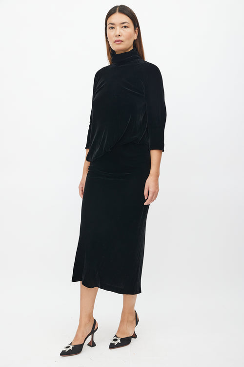 Jean Paul Gaultier Black Velvet Drape Backless Dress