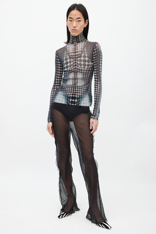 Jean Paul Gaultier Black & White Polka Dot Mesh Top