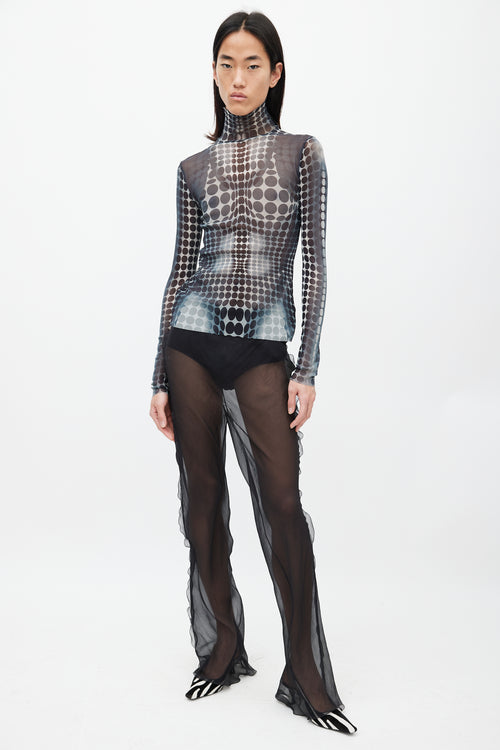 Jean Paul Gaultier Black & White Polka Dot Mesh Top