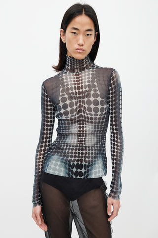Jean Paul Gaultier Black & White Polka Dot Mesh Top