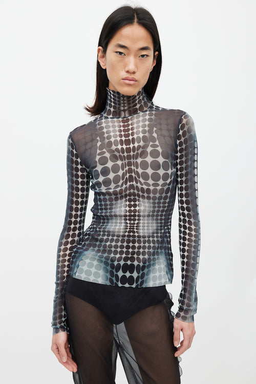 Jean Paul Gaultier Black & White Polka Dot Mesh Top