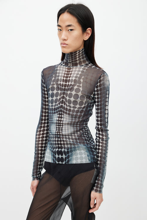 Jean Paul Gaultier Black & White Polka Dot Mesh Top