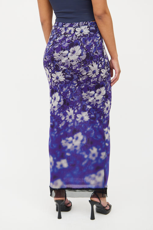 Jean Paul Gaultier Blue Floral Maxi Skirt