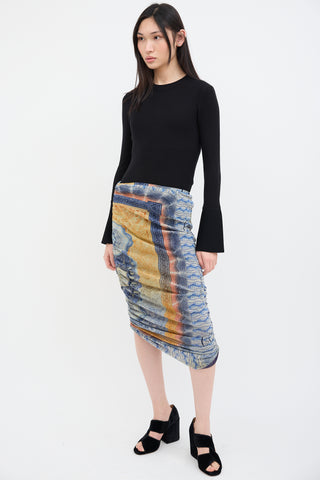 Jean Paul Gaultier Blue & Orange Scarf Print Midi Skirt