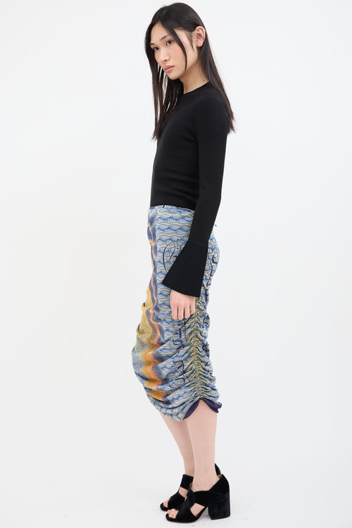 Jean Paul Gaultier Blue & Orange Scarf Print Midi Skirt