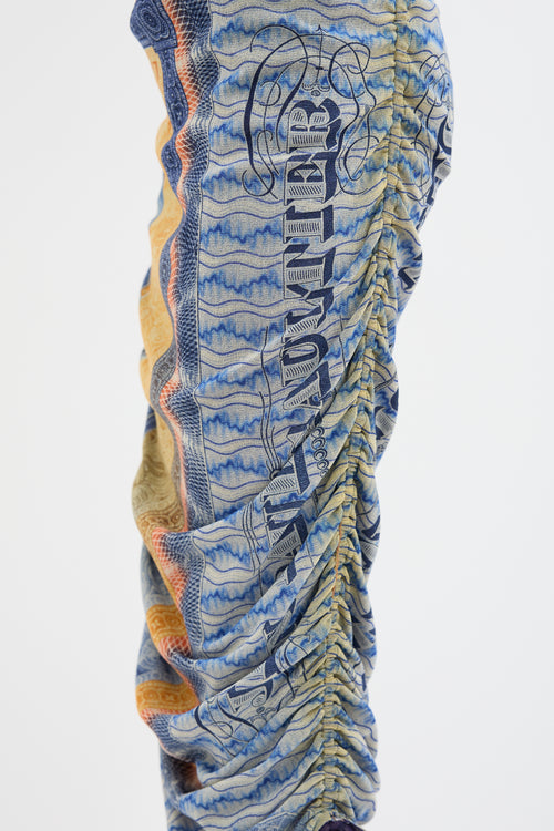 Jean Paul Gaultier Blue & Orange Scarf Print Midi Skirt