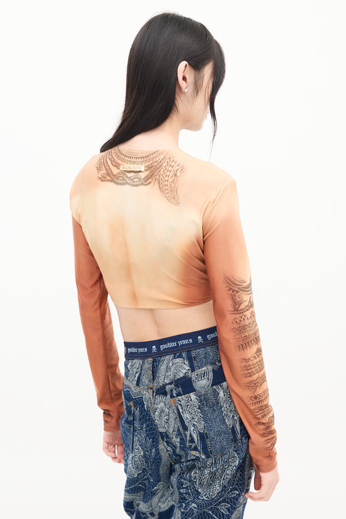 Jean Paul Gaultier Brown Nylon Chest Trompe L'Oeil Crop Top