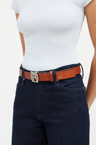 Jean Paul Gaultier Brown & Silver Leather Logo Belt