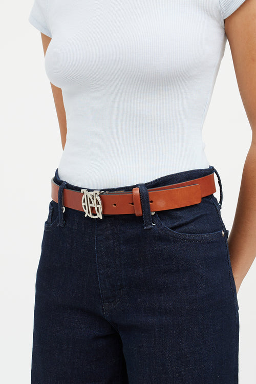 Jean Paul Gaultier Brown & Silver Leather Logo Belt