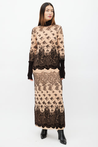 Jean Paul Gaultier Brown Velvet & Beige Mesh Dress