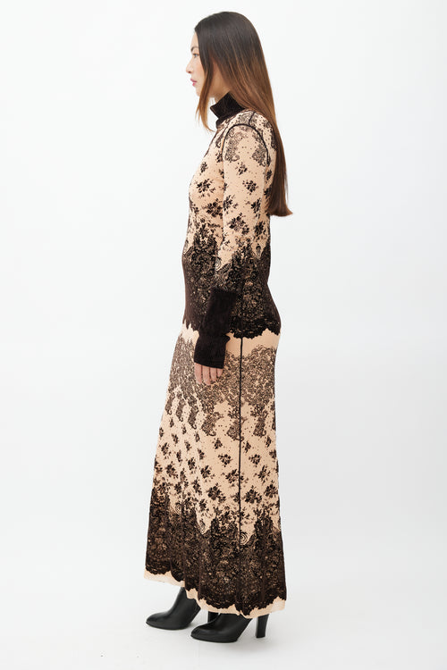 Jean Paul Gaultier Brown Velvet & Beige Mesh Dress