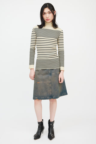 Jean Paul Gaultier Classique Beige & Black Striped Turtleneck Top