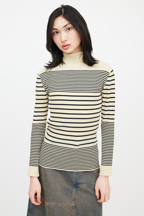 Jean Paul Gaultier Classique Beige & Black Striped Turtleneck Top