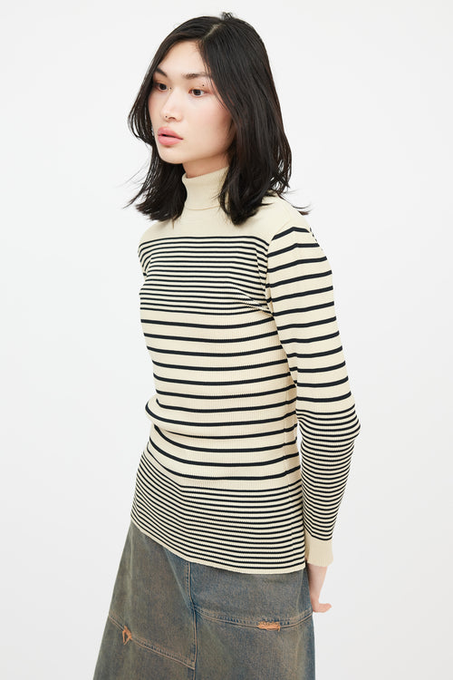 Jean Paul Gaultier Classique Beige & Black Striped Turtleneck Top