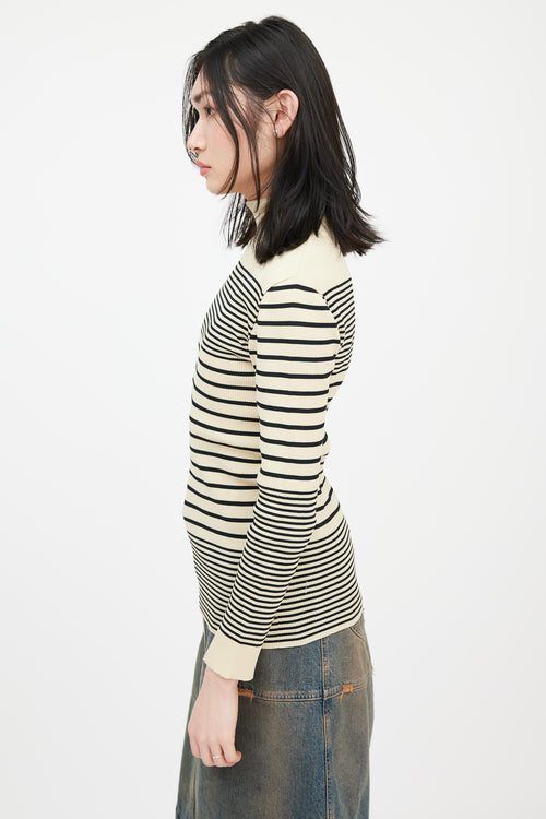Jean Paul Gaultier Classique Beige & Black Striped Turtleneck Top