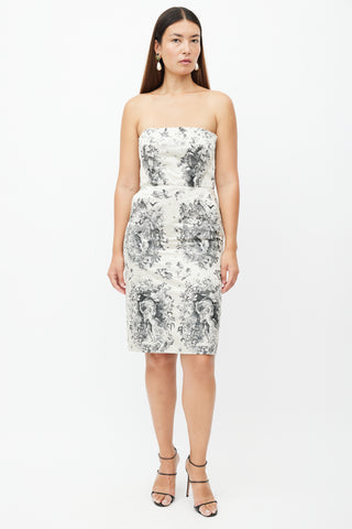 Jean Paul Gaultier Cream & Multicolour Cherub Print Silk Dress