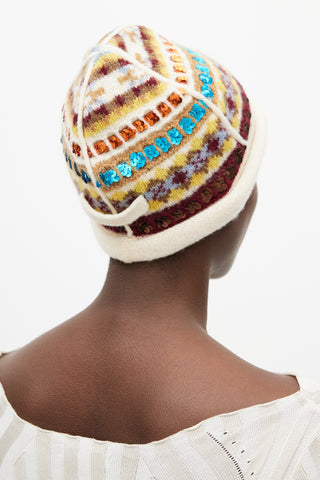 Jean Paul Gaultier Cream & Multicolour Wool Sequin Knit Hat