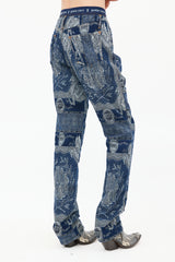 Jean Paul Gaultier FW 1994 Navy Jacquard Logo Waist Jeans