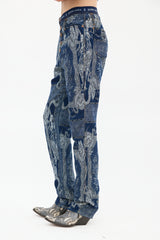 Jean Paul Gaultier FW 1994 Navy Jacquard Logo Waist Jeans