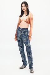 Jean Paul Gaultier FW 1994 Navy Jacquard Logo Waist Jeans