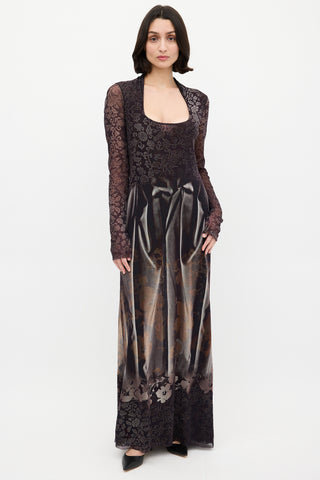 Jean Paul Gaultier Fuzzi Black & Multi Mesh Floral Maxi Dress