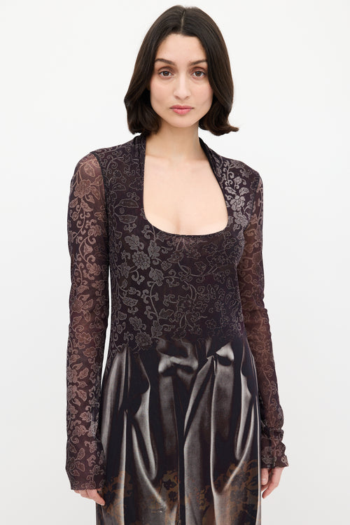 Jean Paul Gaultier Fuzzi Black & Multi Mesh Floral Maxi Dress