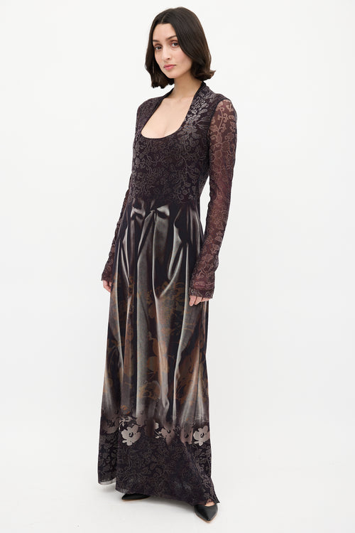 Jean Paul Gaultier Fuzzi Black & Multi Mesh Floral Maxi Dress