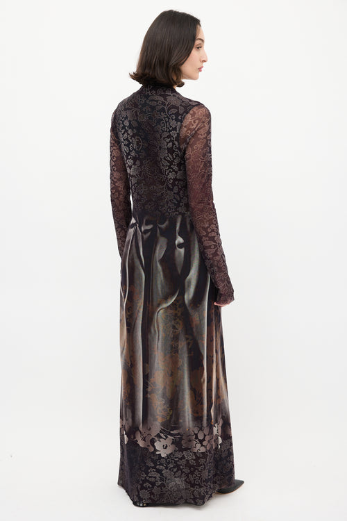 Jean Paul Gaultier Fuzzi Black & Multi Mesh Floral Maxi Dress