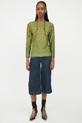 Jean Paul Gaultier Green Patterned Fitted Top