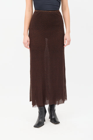 Jean Paul Gaultier Maille Brown & Black Mesh Printed Midi Skirt