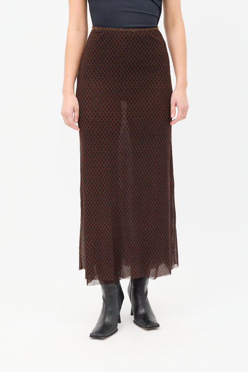 Jean Paul Gaultier Maille Brown & Black Mesh Printed Midi Skirt