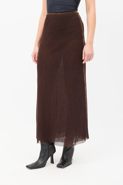 Jean Paul Gaultier Maille Brown & Black Mesh Printed Midi Skirt