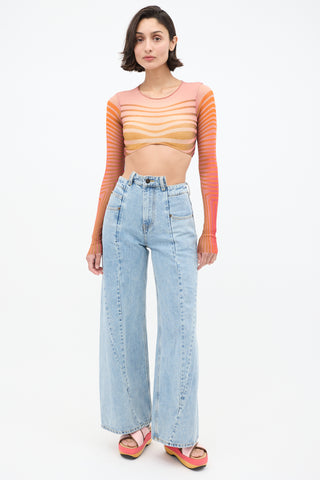 Jean Paul Gaultier Orange & Multi Mesh The Body Morphing Crop Top