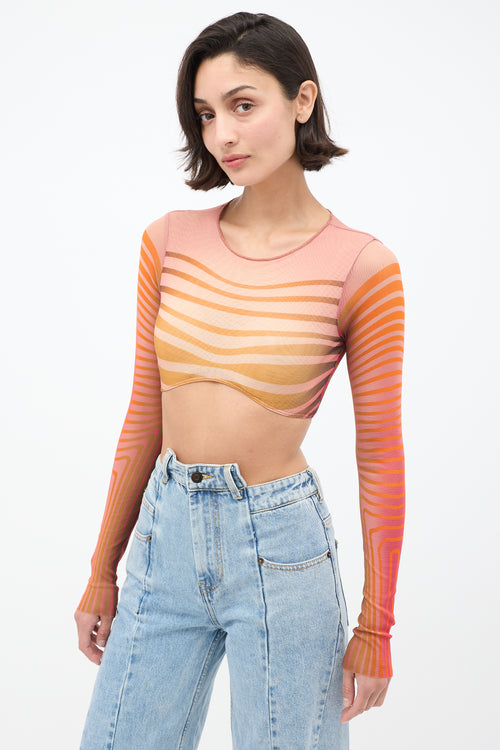 Jean Paul Gaultier Orange & Multi Mesh The Body Morphing Crop Top