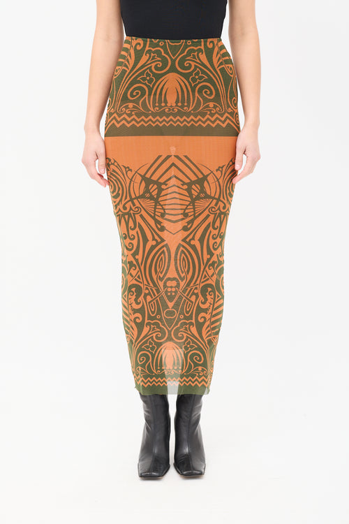 Jean Paul Gaultier SS 1996 Orange & Green Mesh Printed Midi Skirt